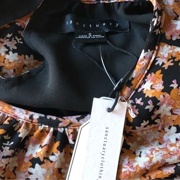 Sanctuary Womens Harvest Floral Shirred Neck Babydoll Mini Dress Small - Picture 10 of 15